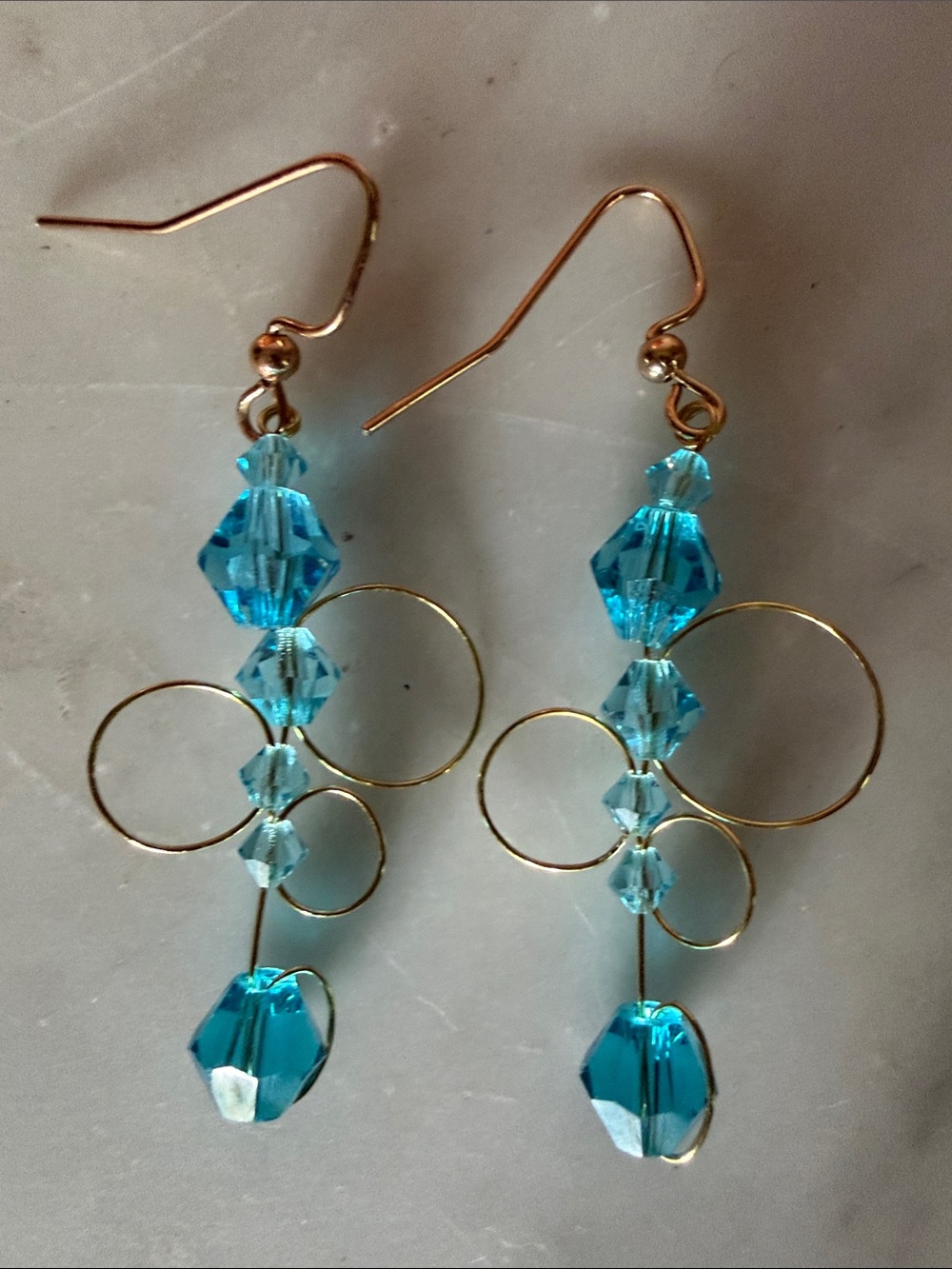 Handmade Blue Crystal Drop Earrings - Gold Wire